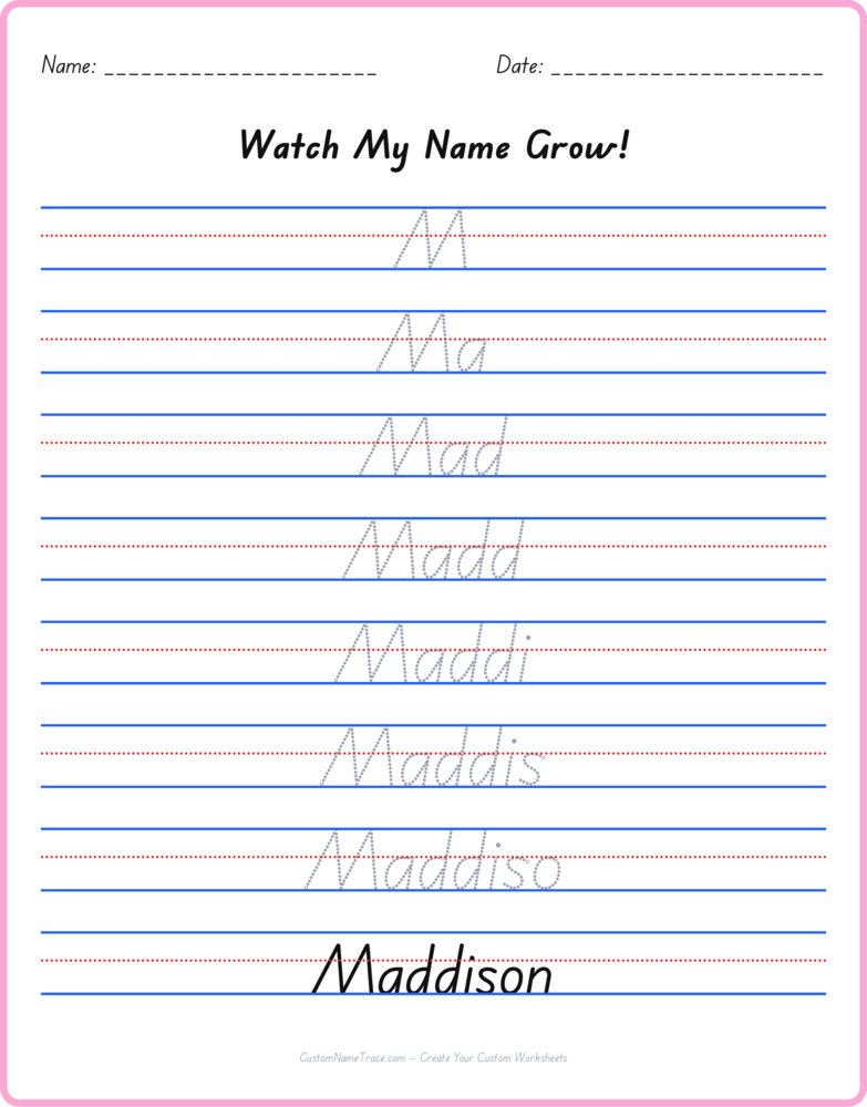 Free Maddison custom name tracing - pyramid free worksheet