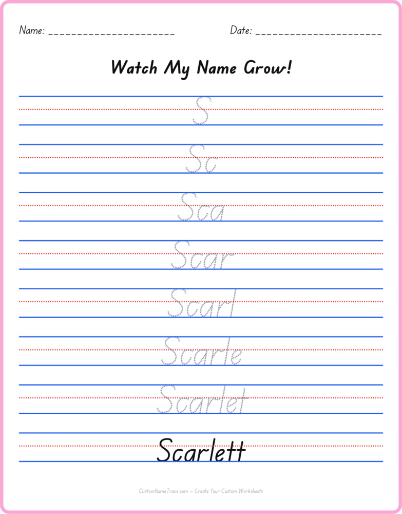Free Scarlett custom name tracing - pyramid free worksheet