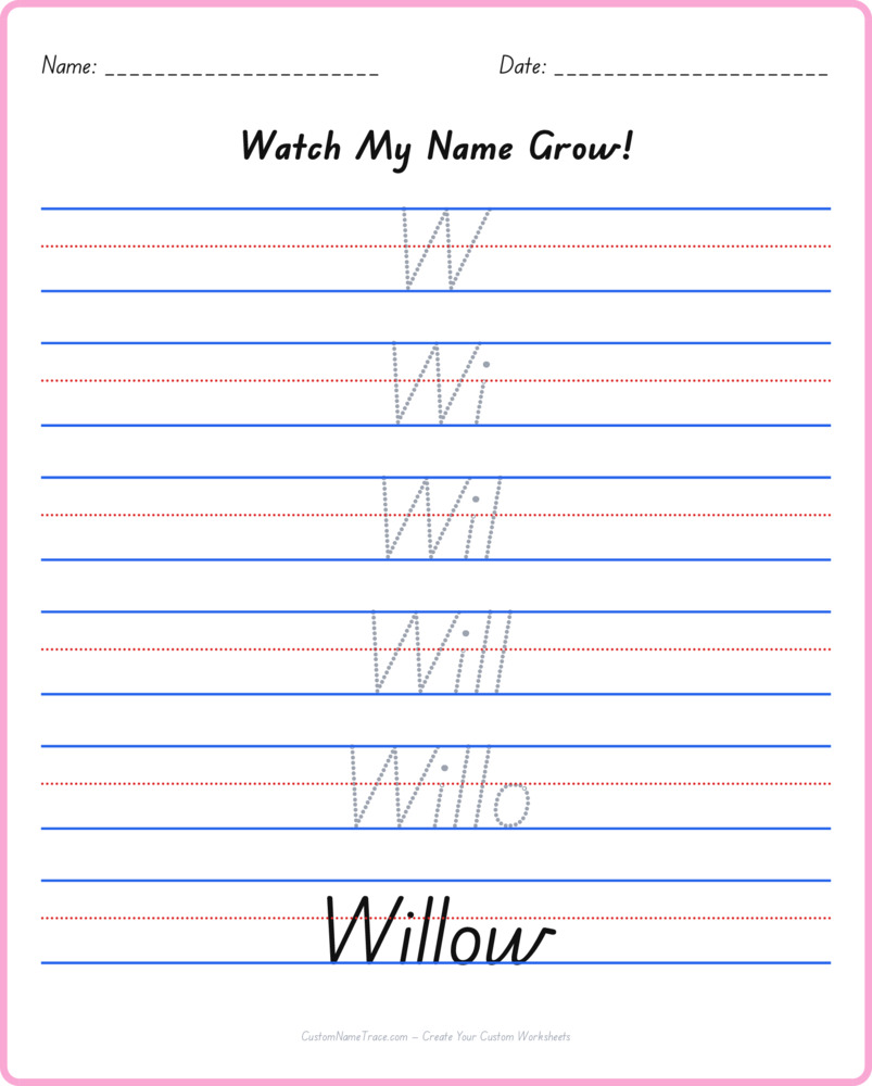 Free Willow custom name tracing - pyramid free worksheet