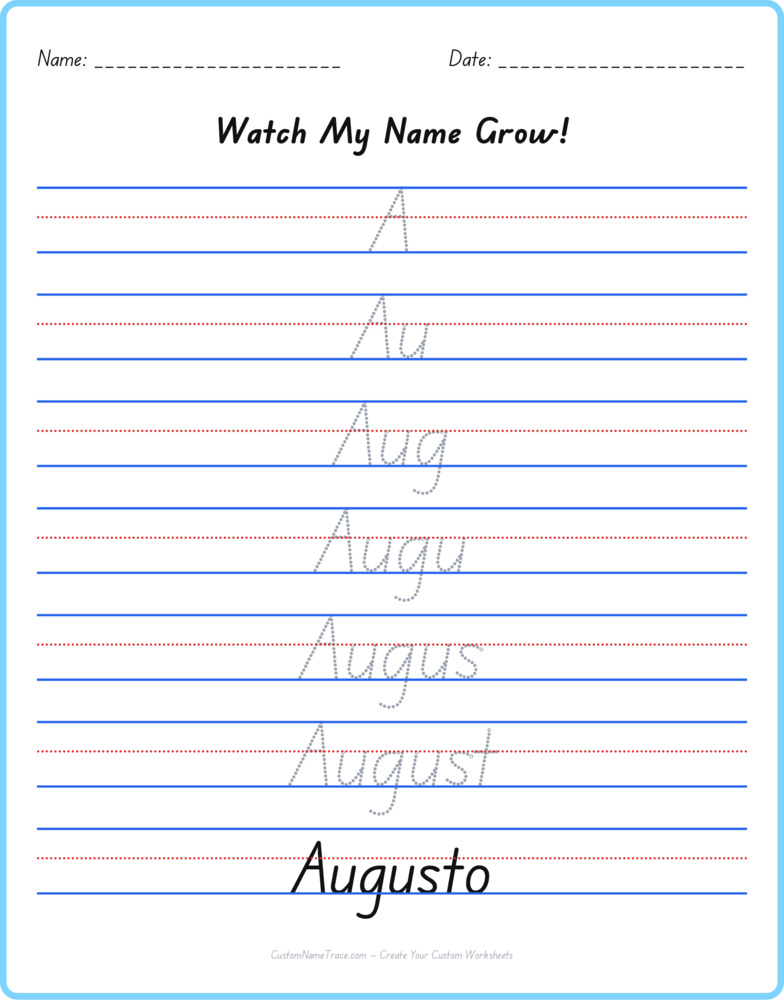 Free Augusto custom name tracing - pyramid free worksheet