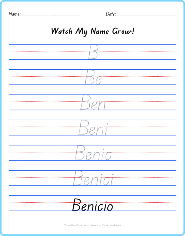 Free Benicio custom name tracing - pyramid free worksheet