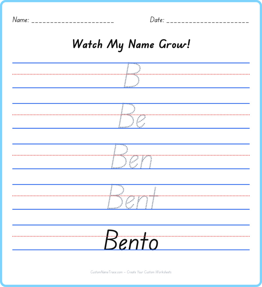 Free Bento custom name tracing - pyramid free worksheet