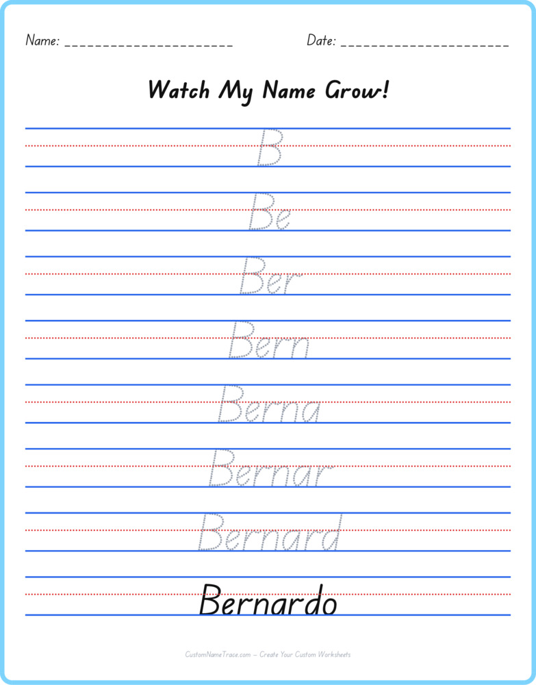 Free Bernardo custom name tracing - pyramid free worksheet