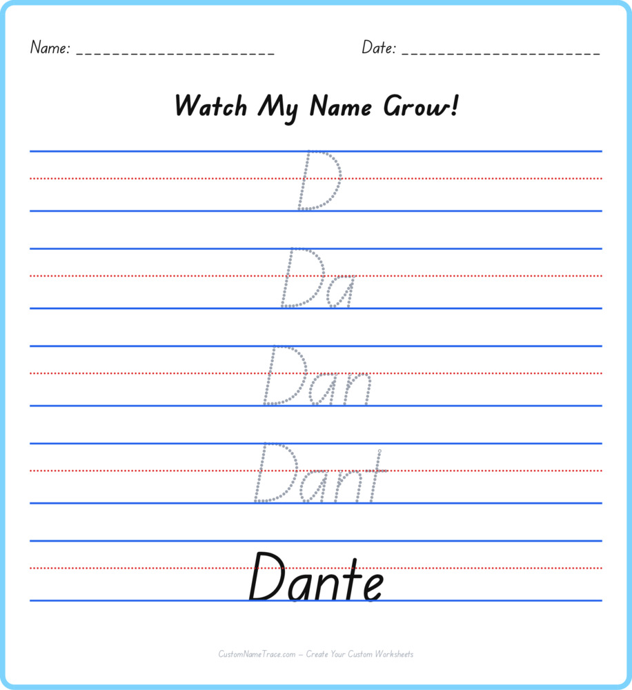 Free Dante custom name tracing - pyramid free worksheet