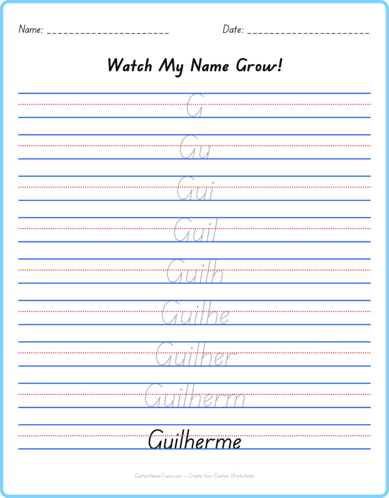Free Guilherme custom name tracing - pyramid free worksheet