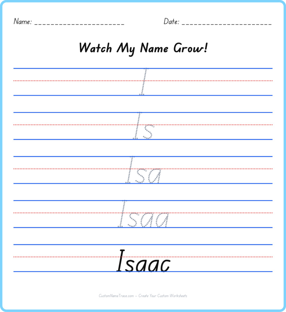 Free Isaac custom name tracing - pyramid free worksheet