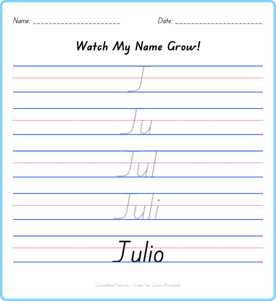 Free Julio custom name tracing - pyramid free worksheet