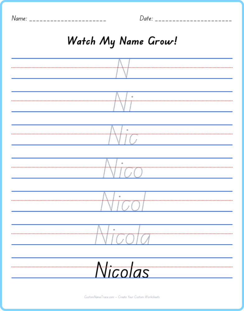 Free Nicolas custom name tracing - pyramid free worksheet