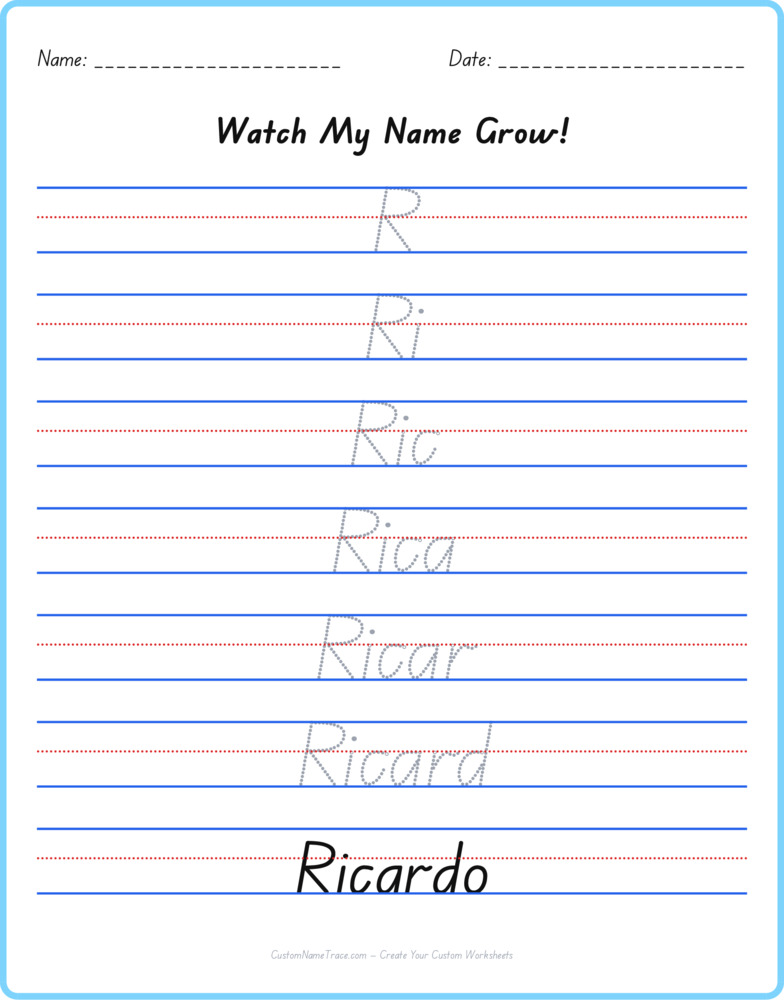 Free Ricardo custom name tracing - pyramid free worksheet