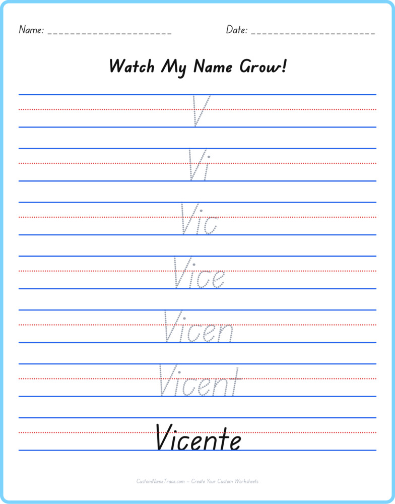 Free Vicente custom name tracing - pyramid free worksheet