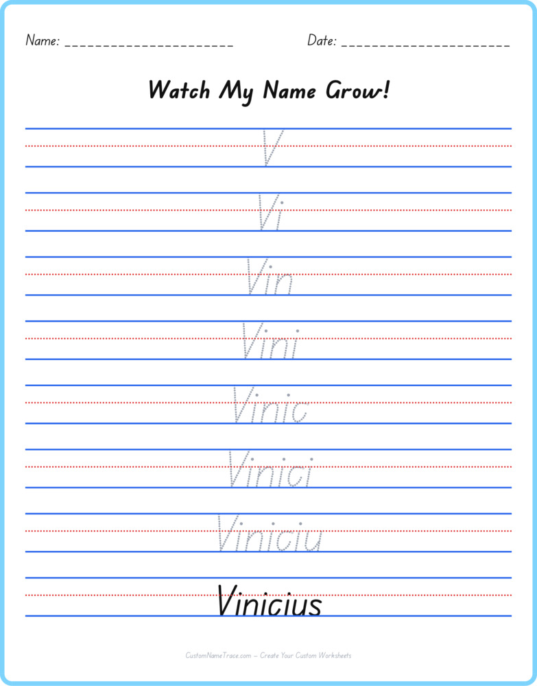 Free Vinicius custom name tracing - pyramid free worksheet