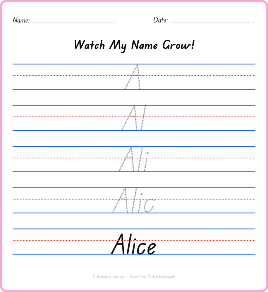 Free Alice custom name tracing - pyramid free worksheet