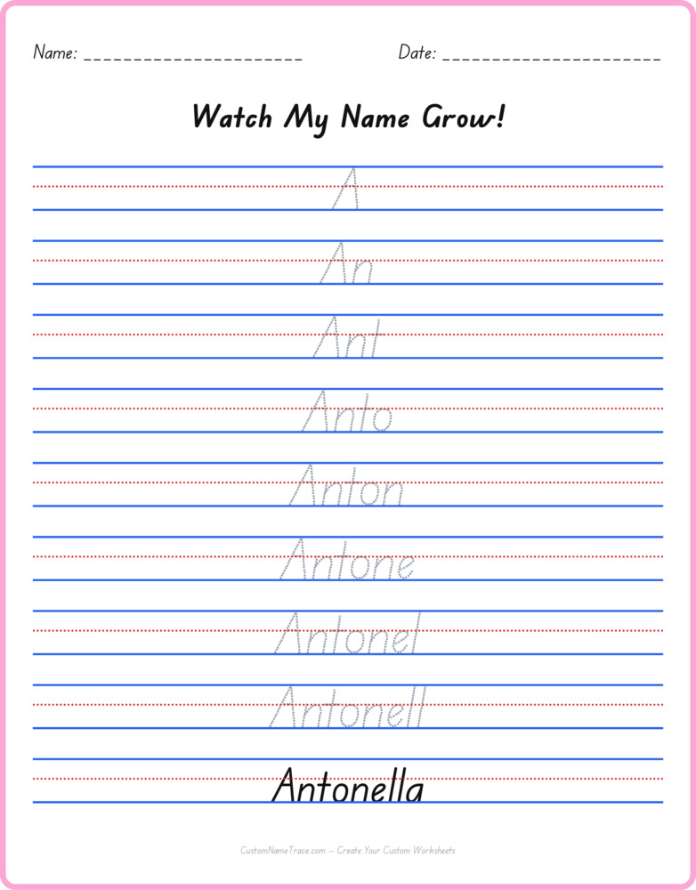 Free Antonella custom name tracing - pyramid free worksheet