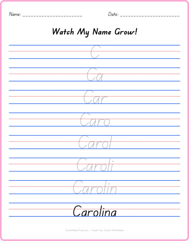 Free Carolina custom name tracing - pyramid free worksheet