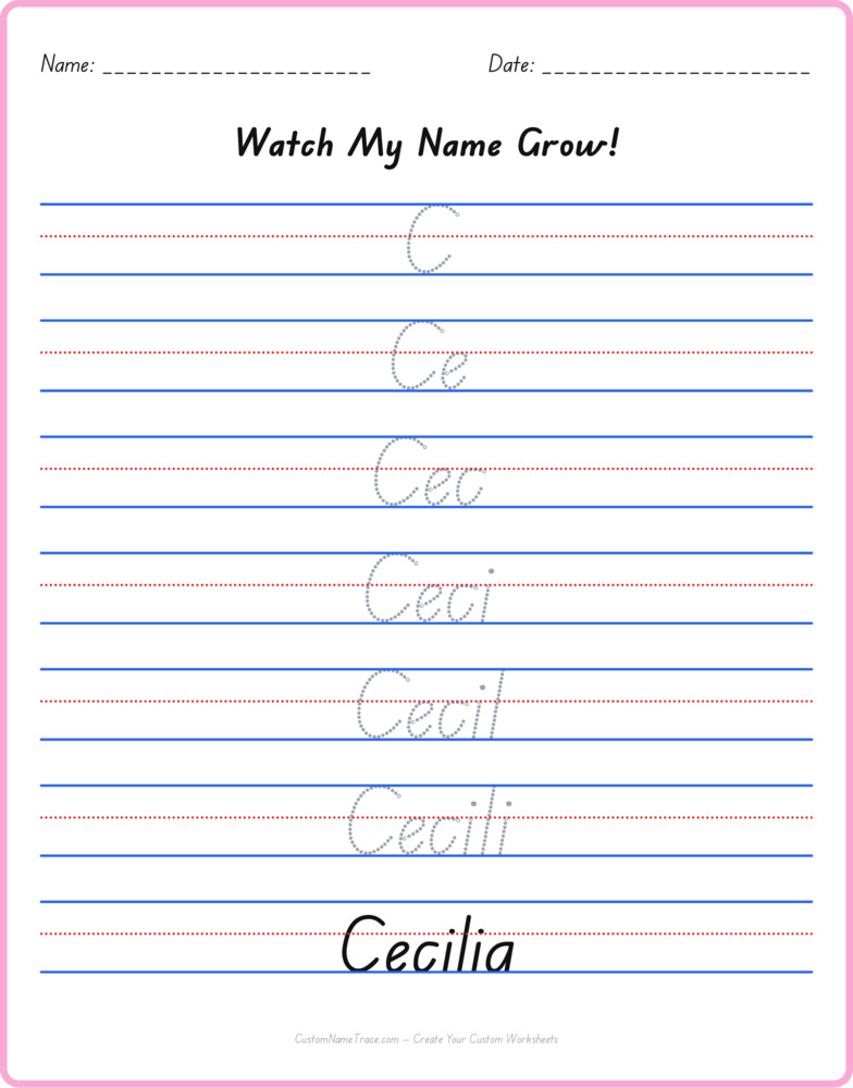 Free Cecilia custom name tracing - pyramid free worksheet