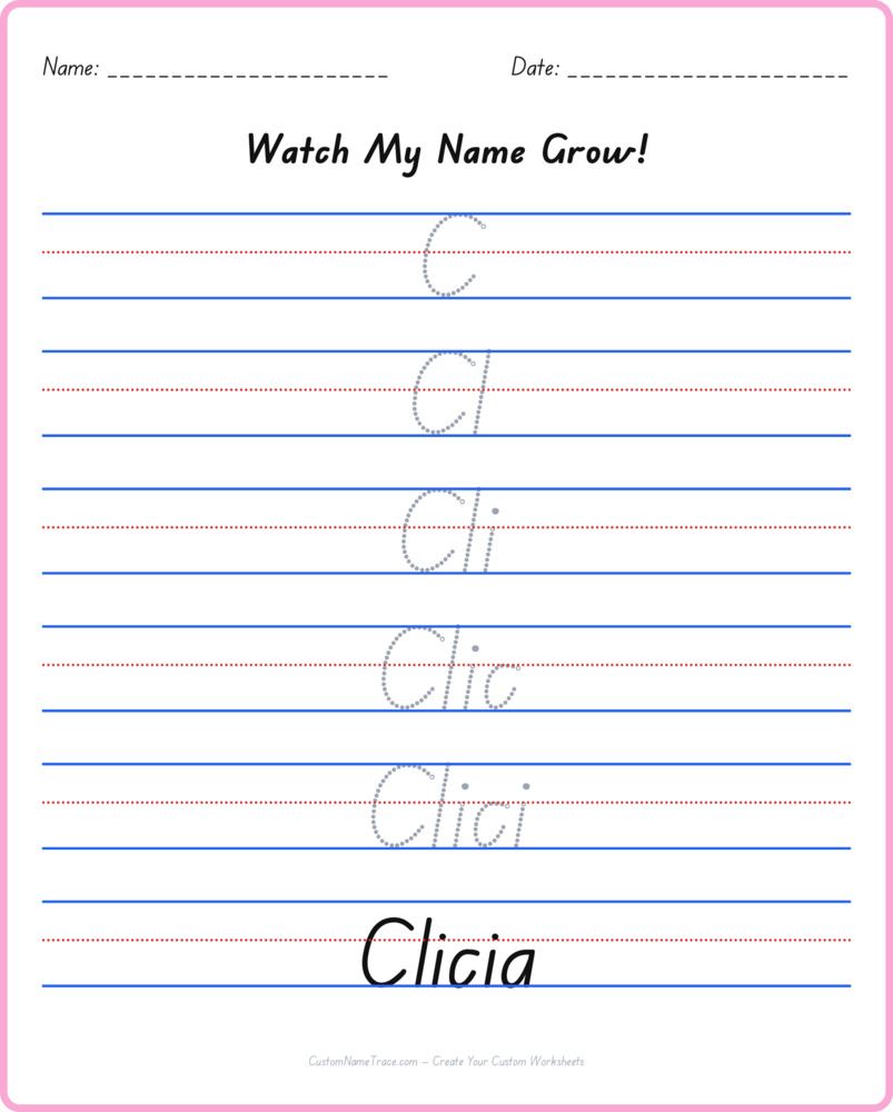 Free Clicia custom name tracing - pyramid free worksheet