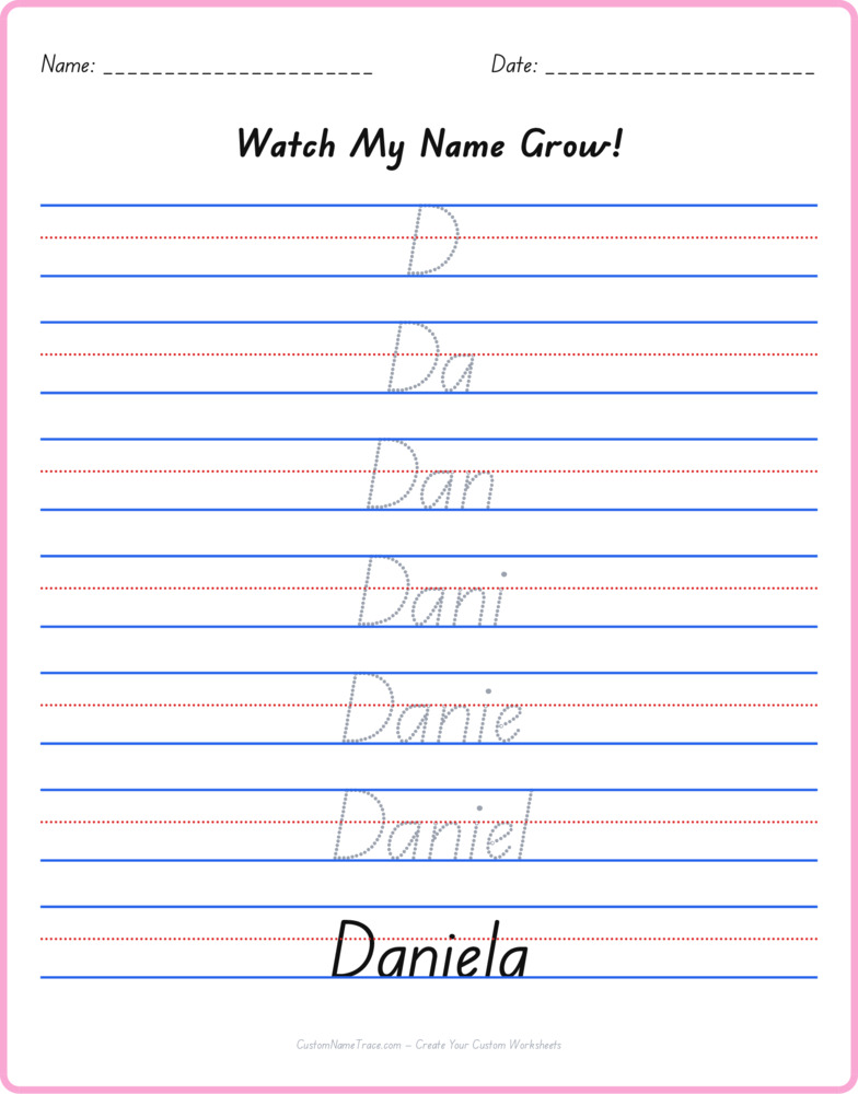 Free Daniela custom name tracing - pyramid free worksheet