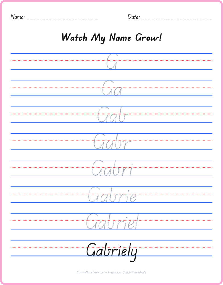 Free Gabriely custom name tracing - pyramid free worksheet