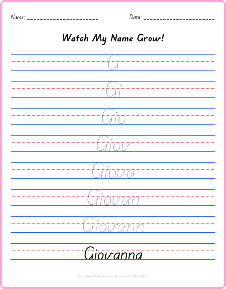 Free Giovanna custom name tracing - pyramid free worksheet