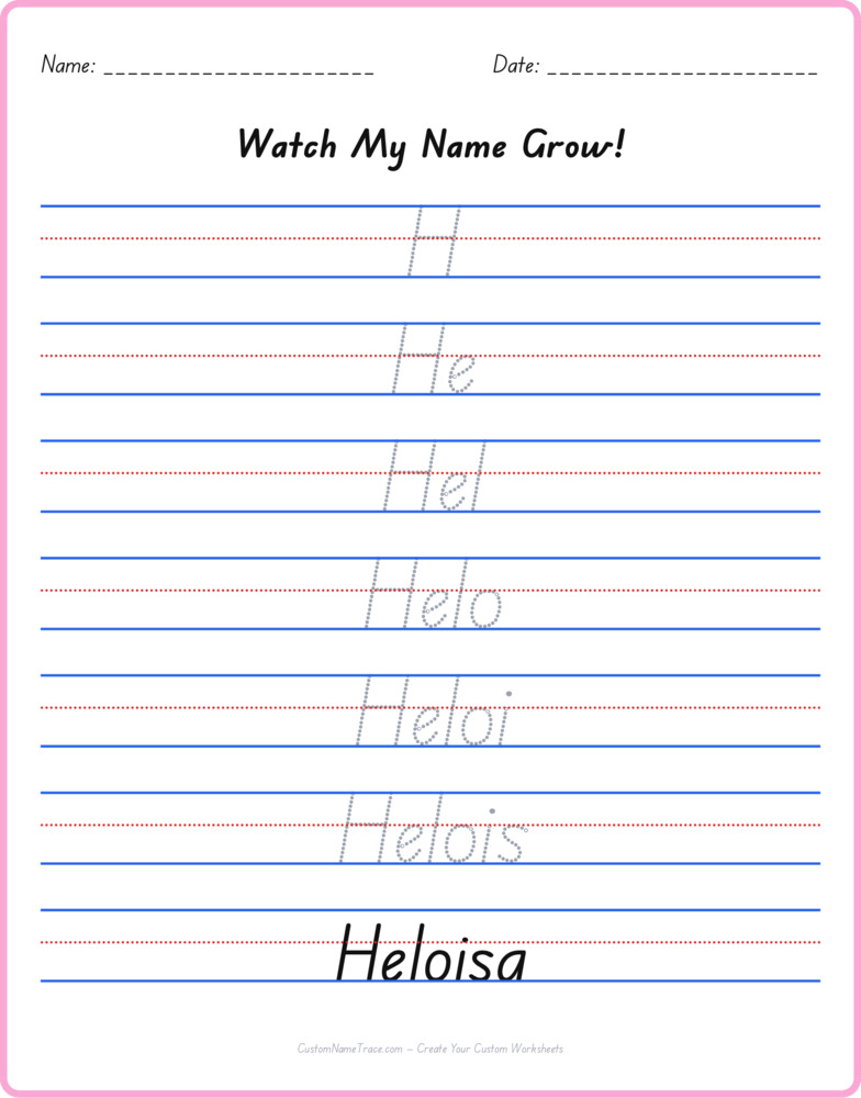 Free Heloisa custom name tracing - pyramid free worksheet