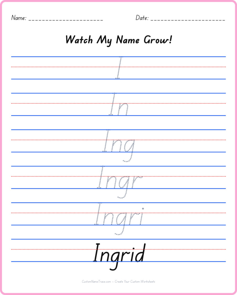Free Ingrid custom name tracing - pyramid free worksheet