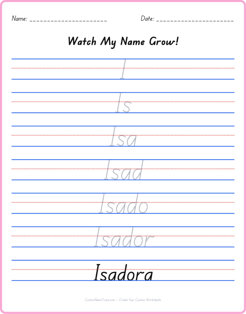 Free Isadora custom name tracing - pyramid free worksheet