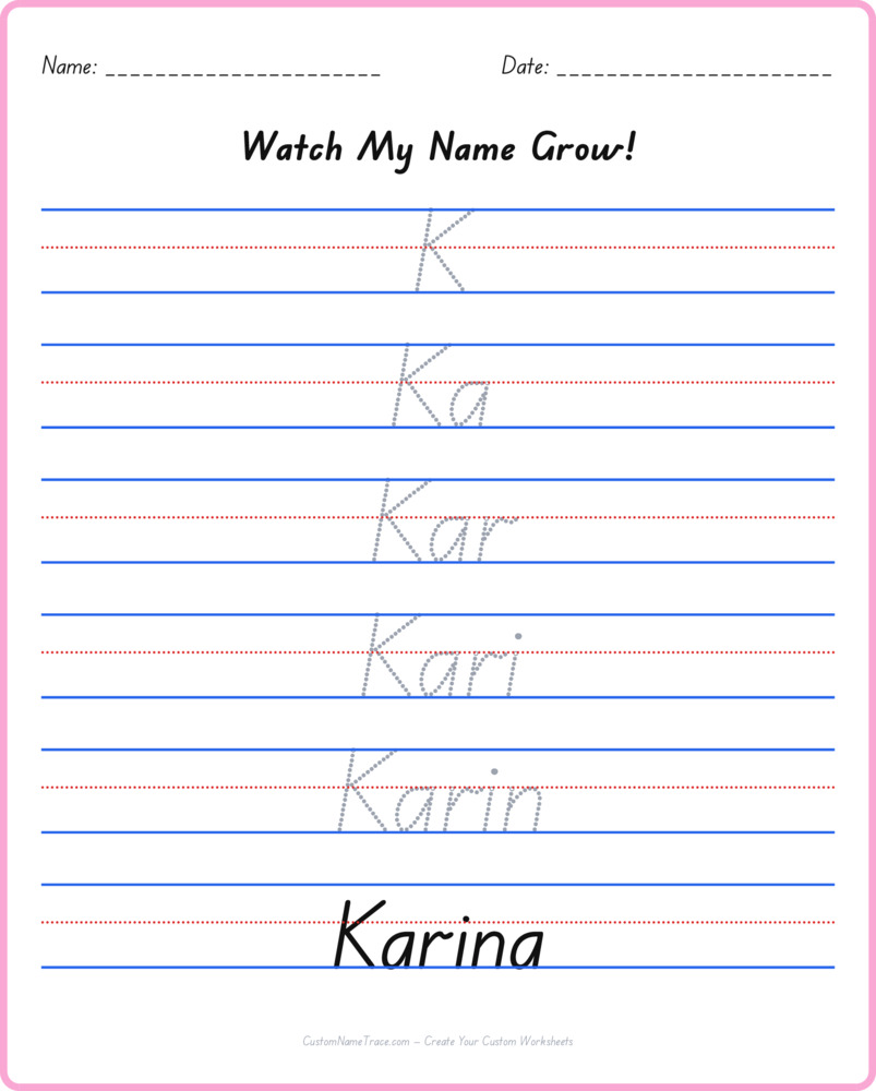 Free Karina custom name tracing - pyramid free worksheet