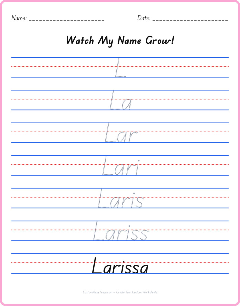 Free Larissa custom name tracing - pyramid free worksheet