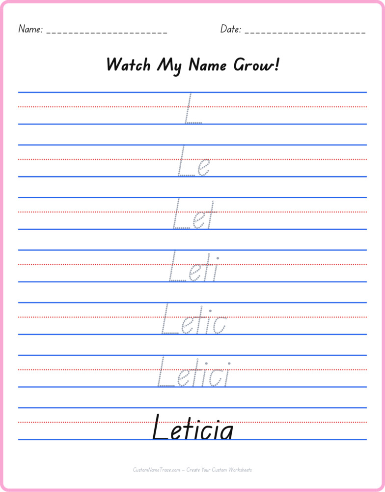 Free Leticia custom name tracing - pyramid free worksheet