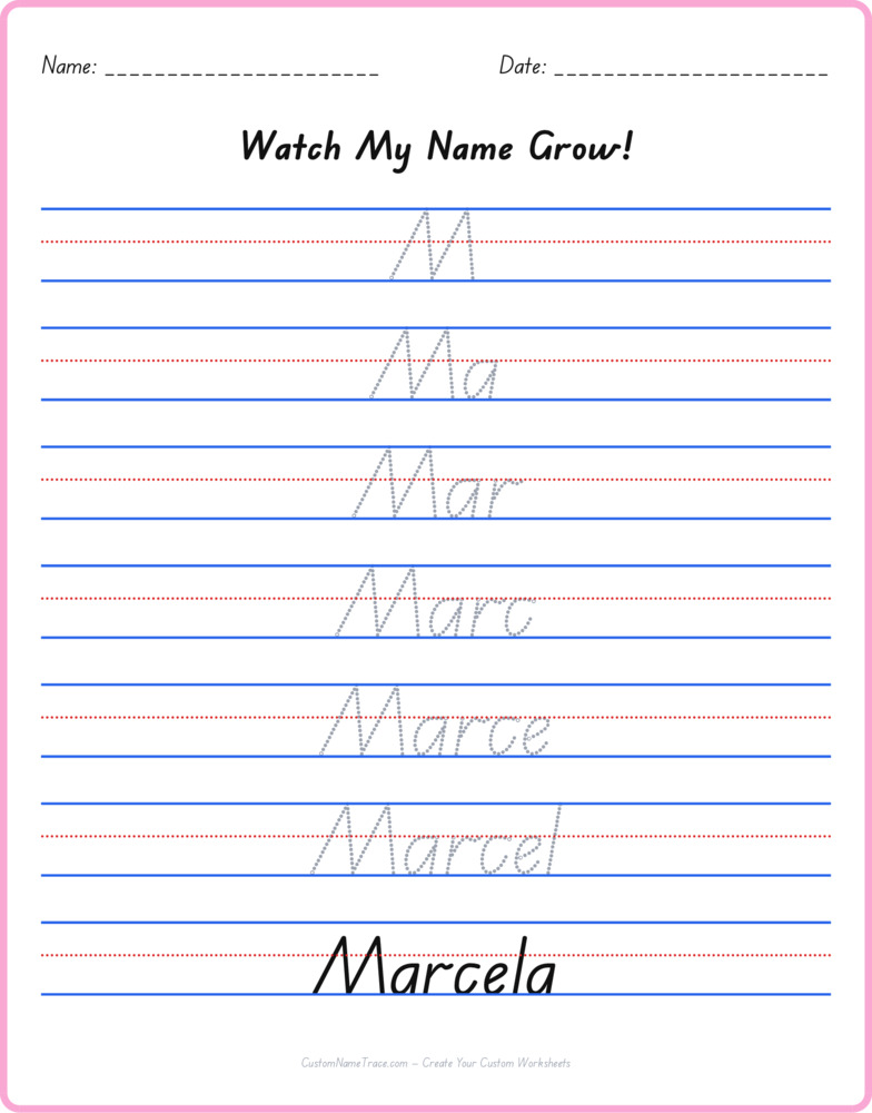 Free Marcela custom name tracing - pyramid free worksheet