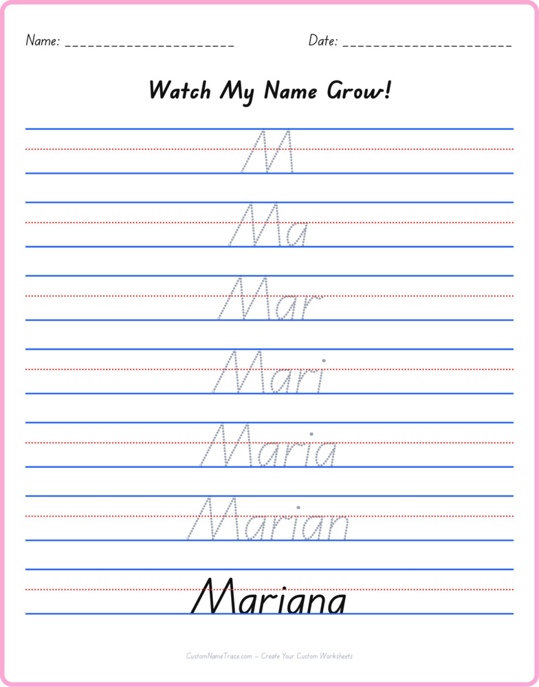 Free Mariana custom name tracing - pyramid free worksheet
