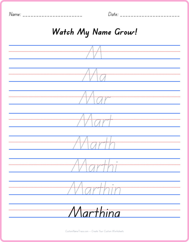 Free Marthina custom name tracing - pyramid free worksheet
