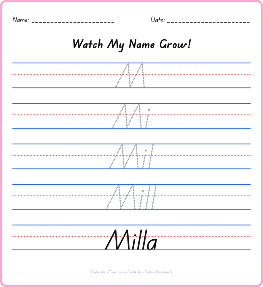 Free Milla custom name tracing - pyramid free worksheet