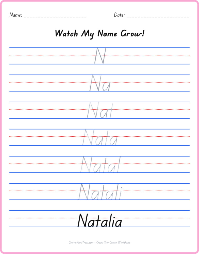 Free Natalia custom name tracing - pyramid free worksheet