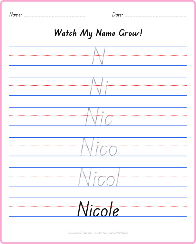 Free Nicole custom name tracing - pyramid free worksheet