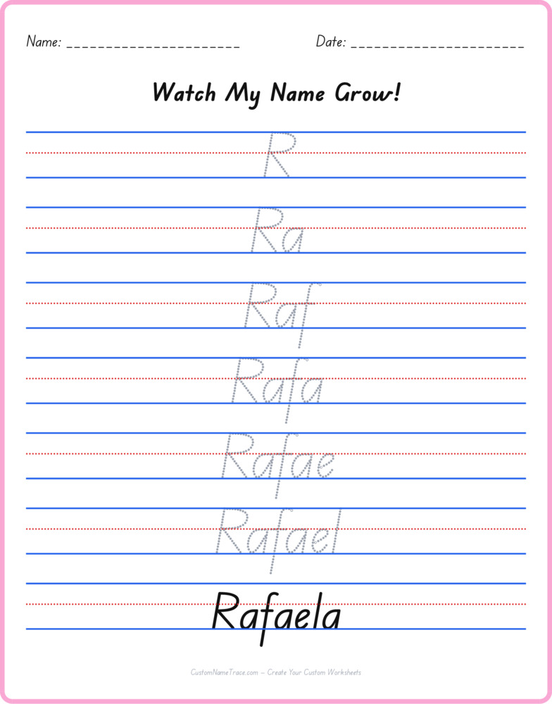 Free Rafaela custom name tracing - pyramid free worksheet