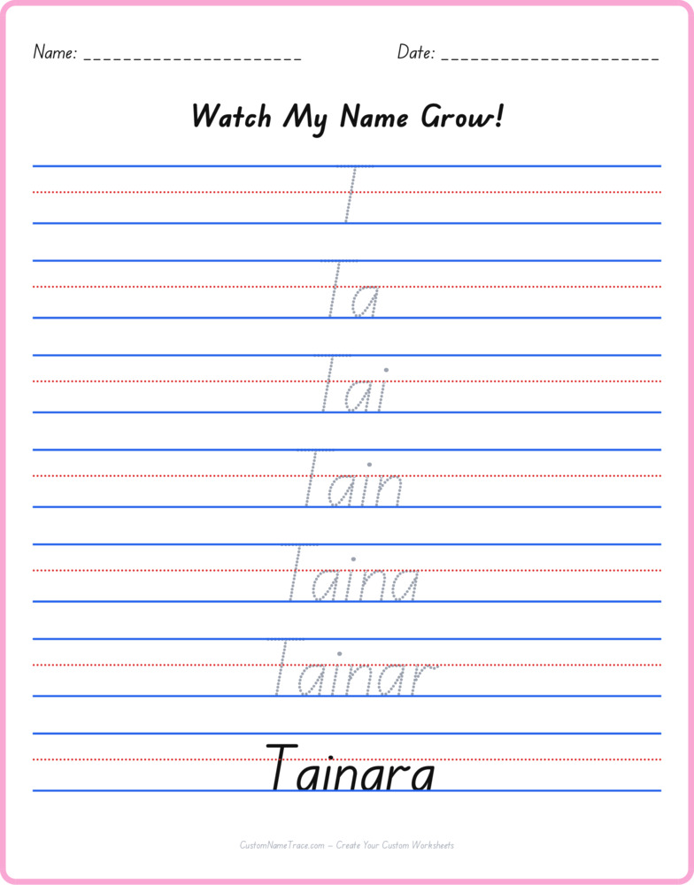 Free Tainara custom name tracing - pyramid free worksheet