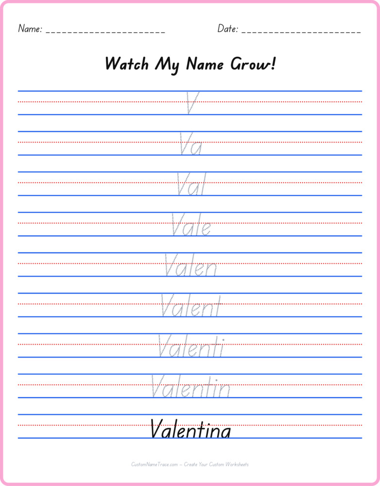Free Valentina custom name tracing - pyramid free worksheet