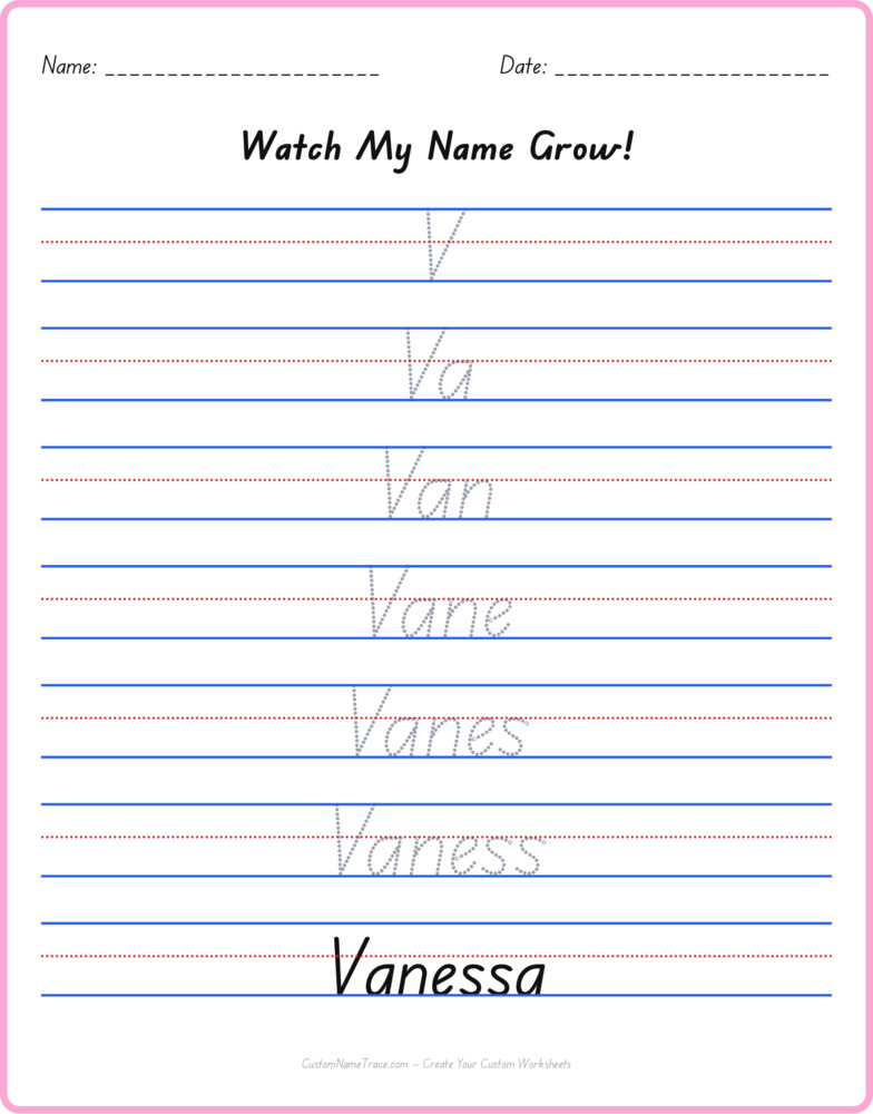 Free Vanessa custom name tracing - pyramid free worksheet