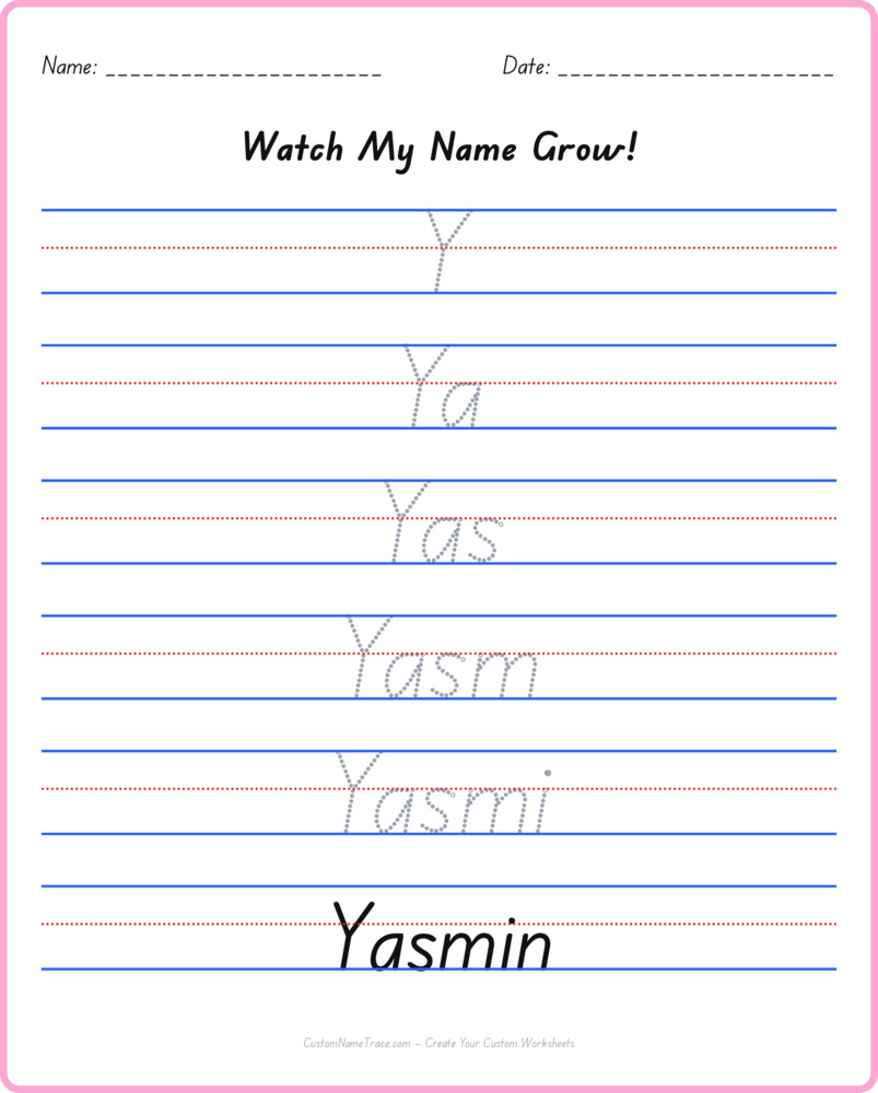 Free Yasmin custom name tracing - pyramid free worksheet