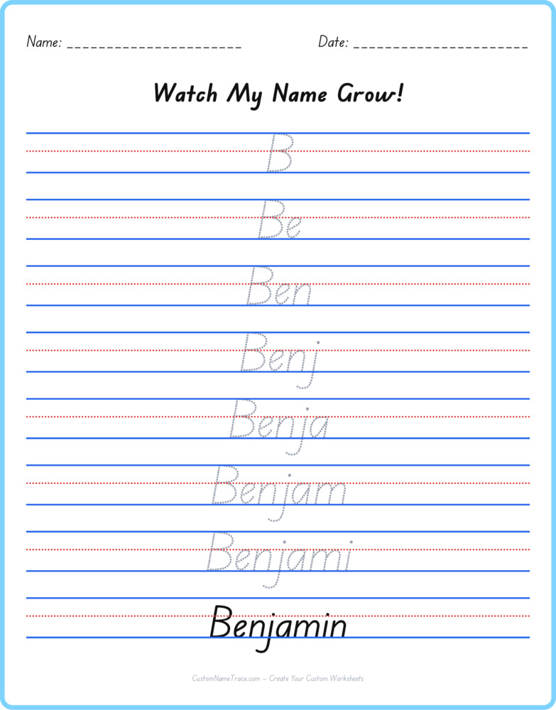 Free Benjamin custom name tracing - pyramid free worksheet