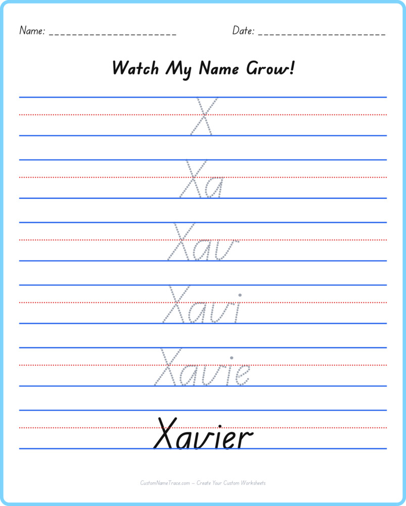 Free Xavier custom name tracing - pyramid free worksheet