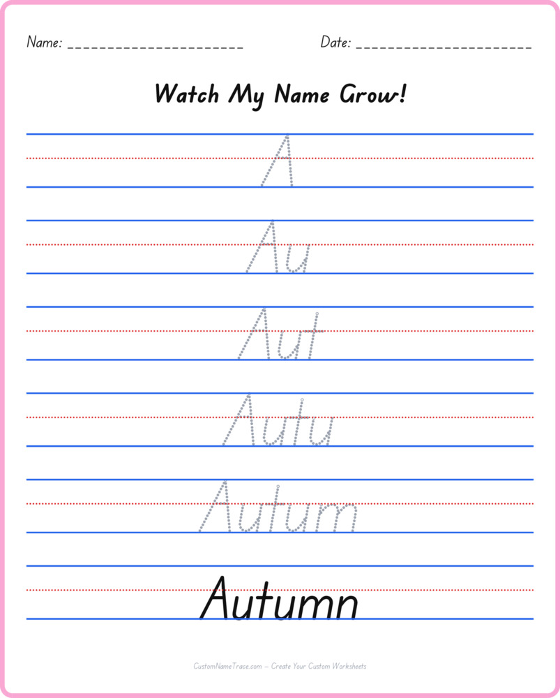Free Autumn custom name tracing - pyramid free worksheet