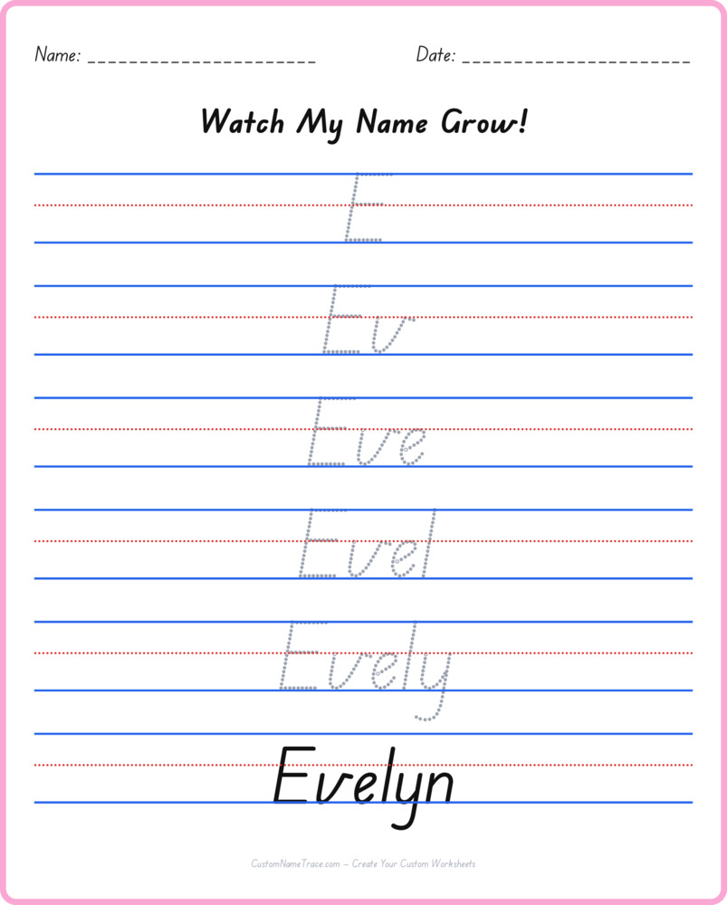 Free Evelyn custom name tracing - pyramid free worksheet
