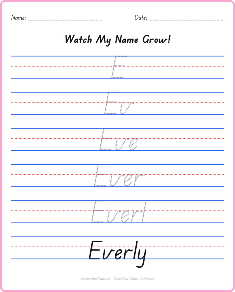 Free Everly custom name tracing - pyramid free worksheet