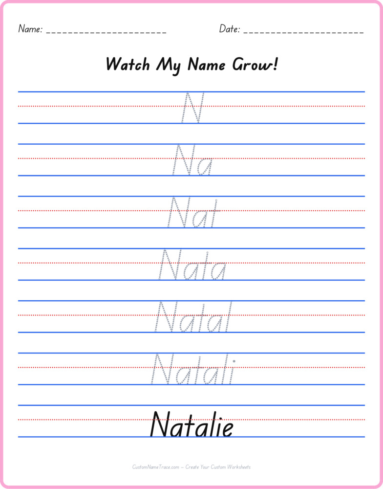Free Natalie custom name tracing - pyramid free worksheet