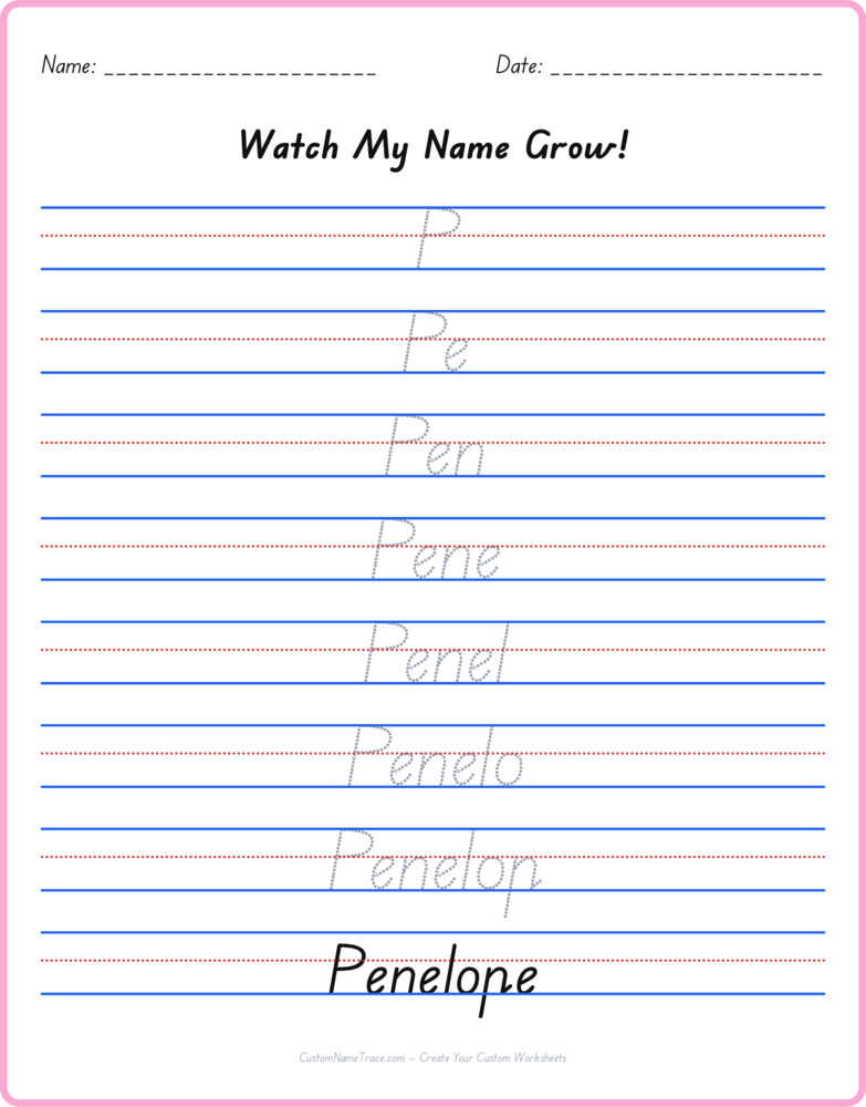 Free Penelope custom name tracing - pyramid free worksheet