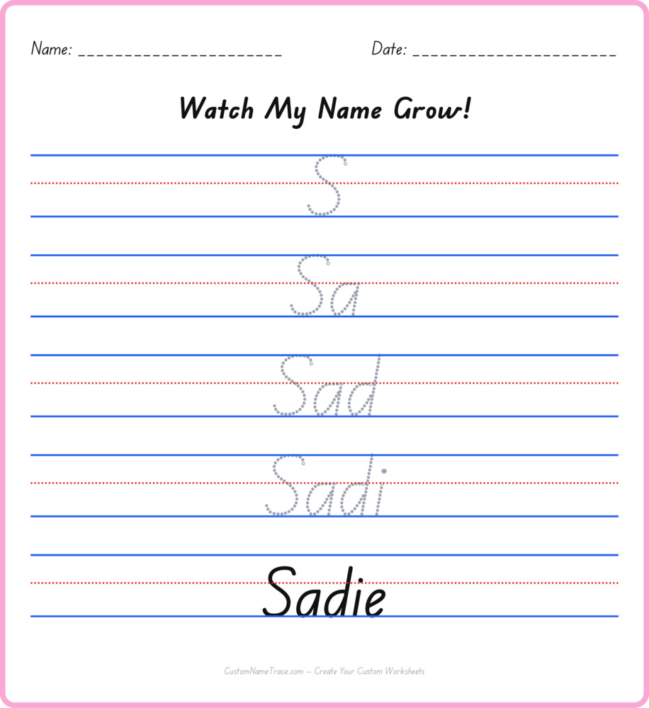 Free Sadie custom name tracing - pyramid free worksheet