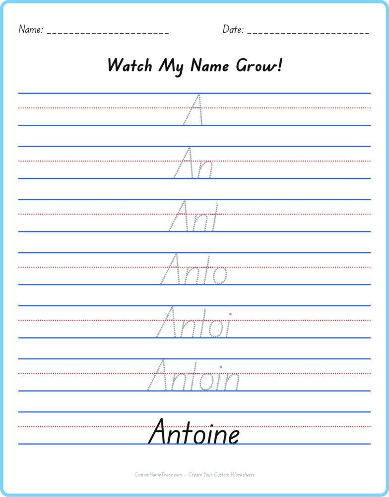 Free Antoine custom name tracing - pyramid free worksheet