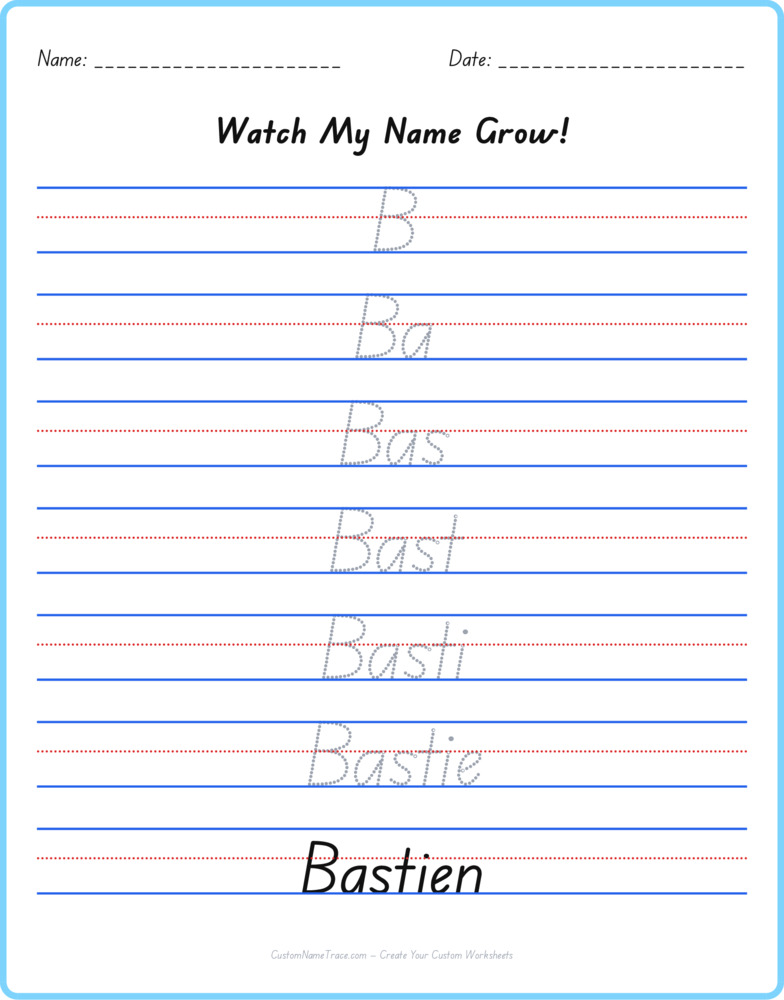 Free Bastien custom name tracing - pyramid free worksheet